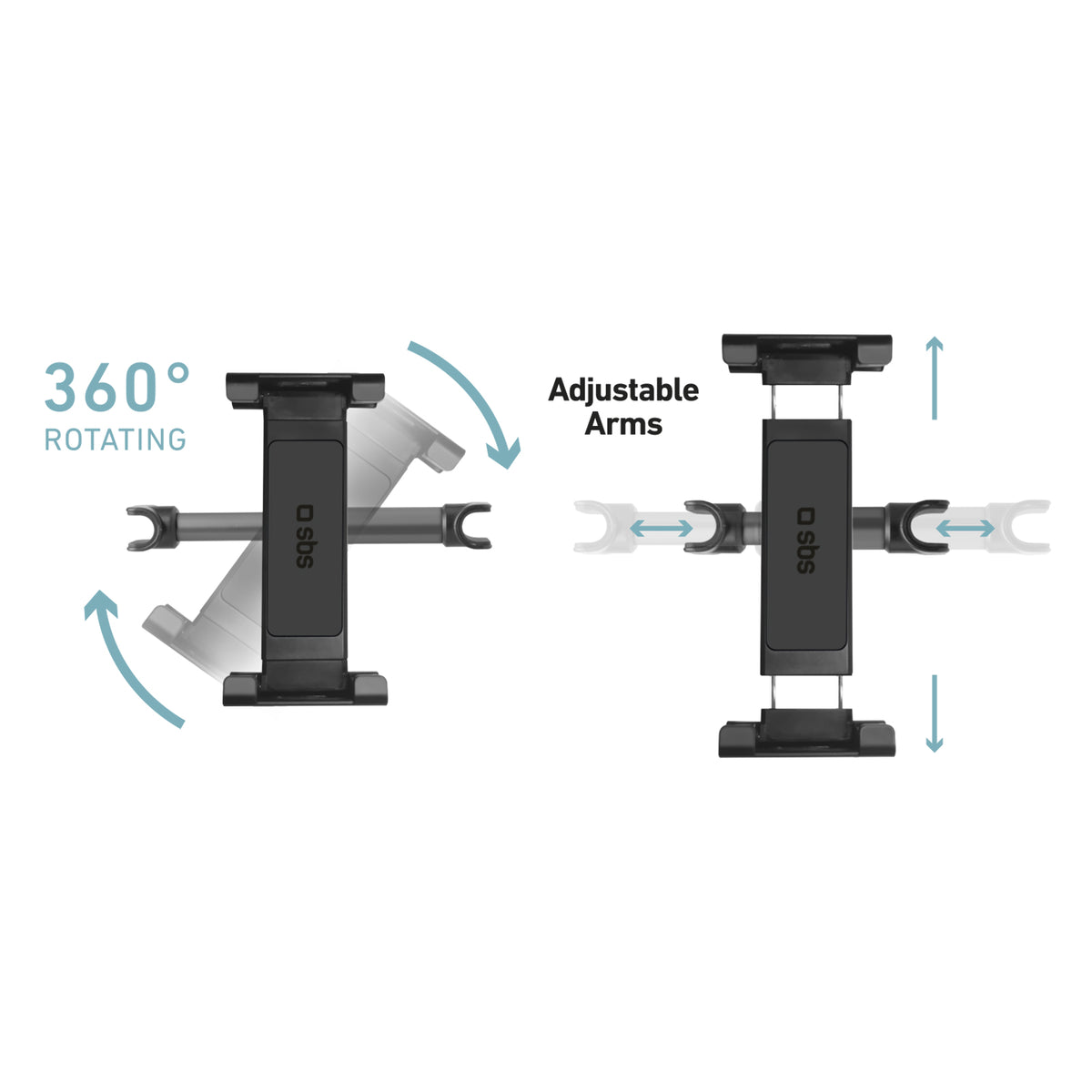 Headrest mount for smartphones and tablets up to 12.9"