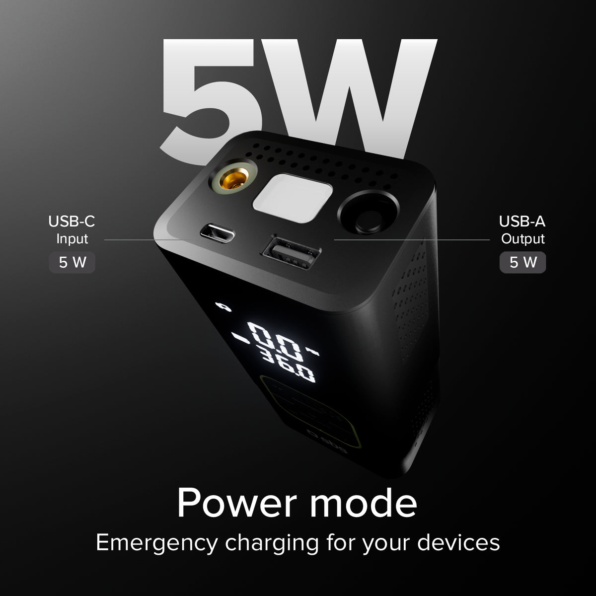 Compressore portatile con funzione powerbank 3600 mAh 5W e torcia LED per emergenze-outdoor