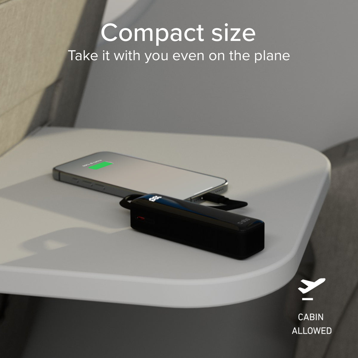 5000mAh power bank with integrated USB-C cable and display
