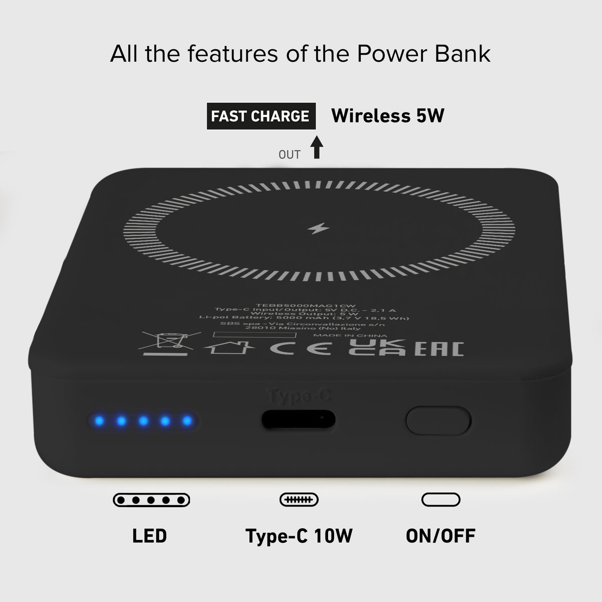 5000 mAh kabellose magnetische Powerbank