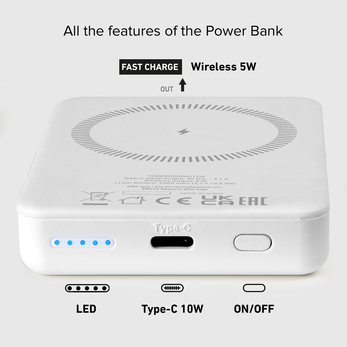 5000 mAh kabellose magnetische Powerbank