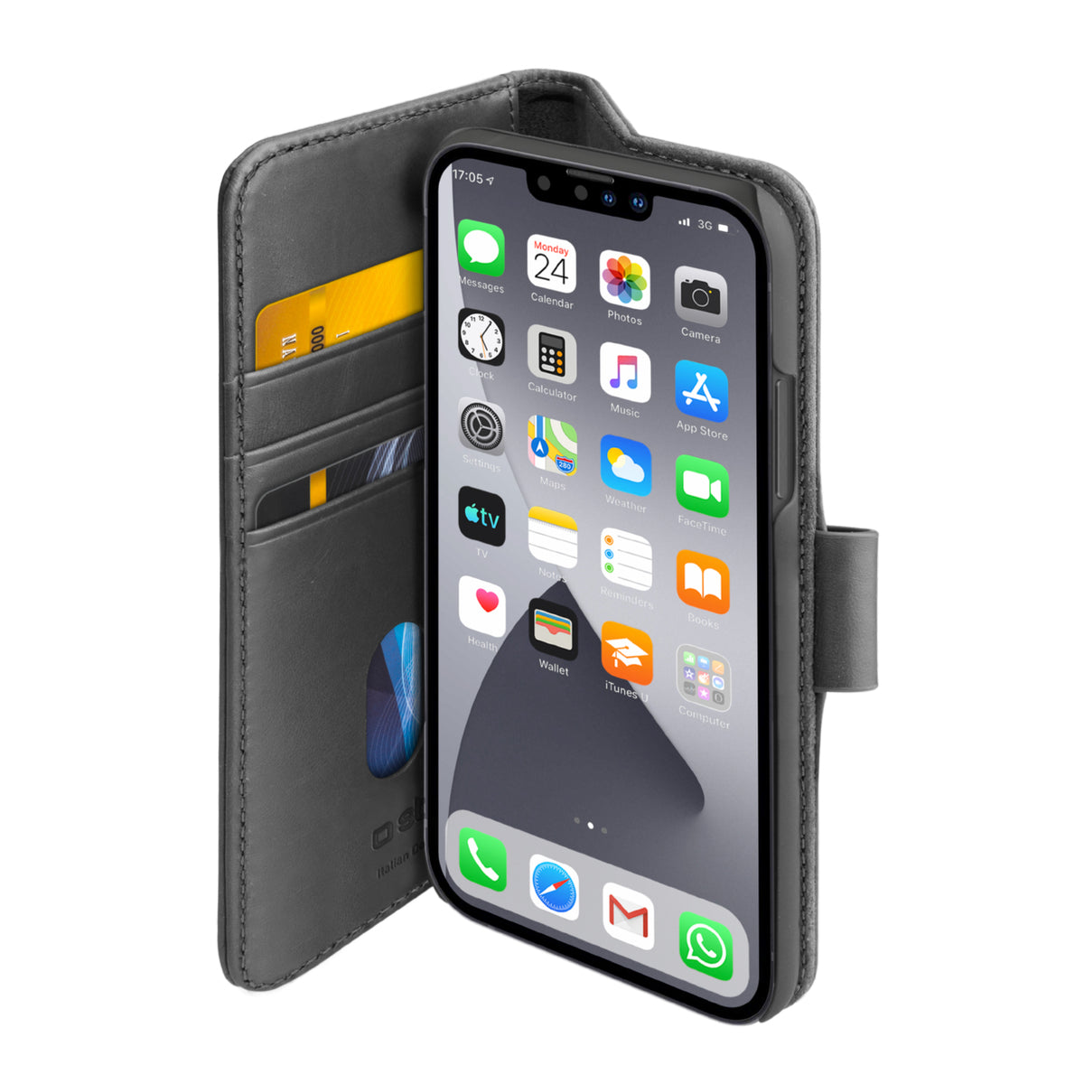 Klapphülle aus echtem Leder für iPhone 13