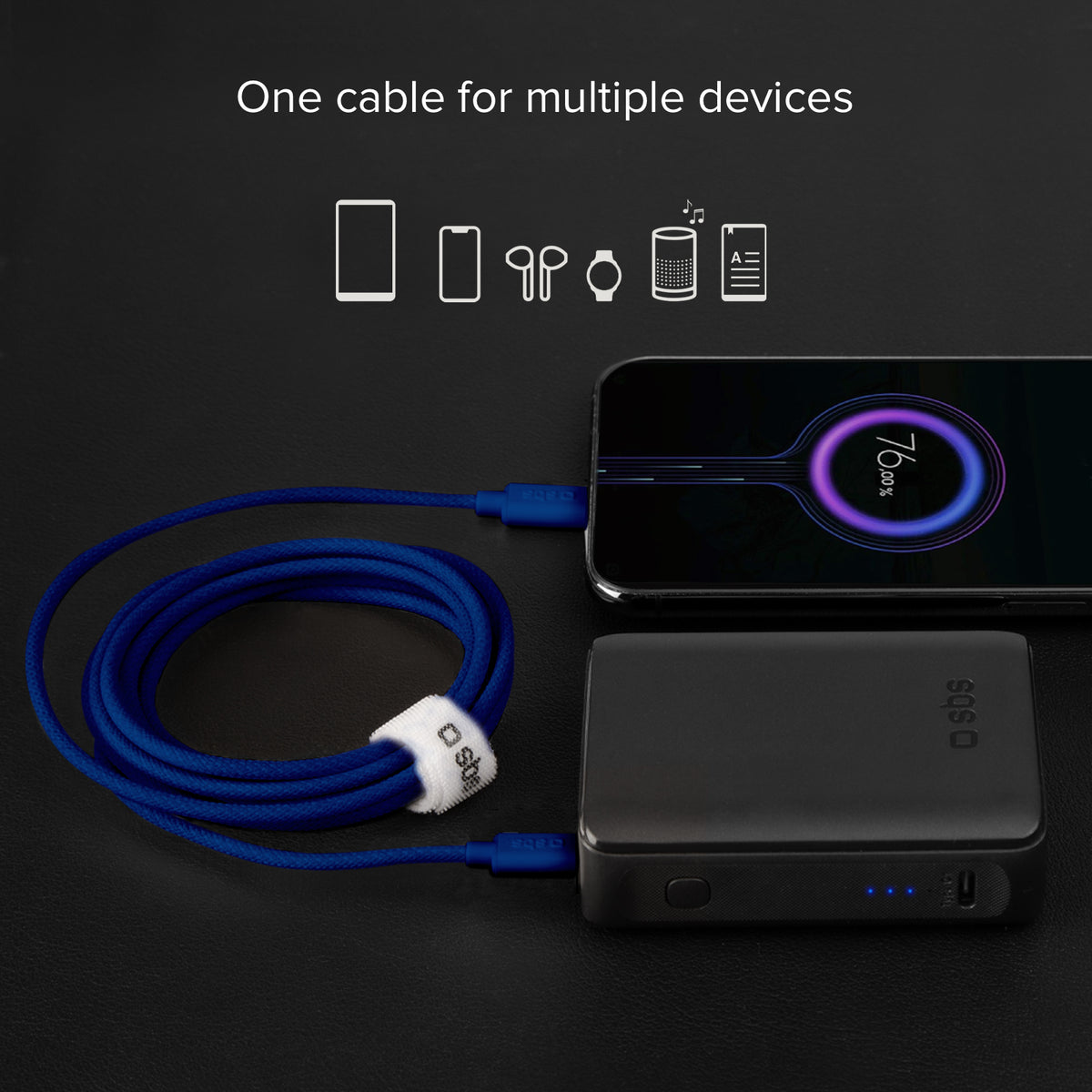 USB-C - USB-C-Textilkabel mit Kabelhalter, 1,5 Meter