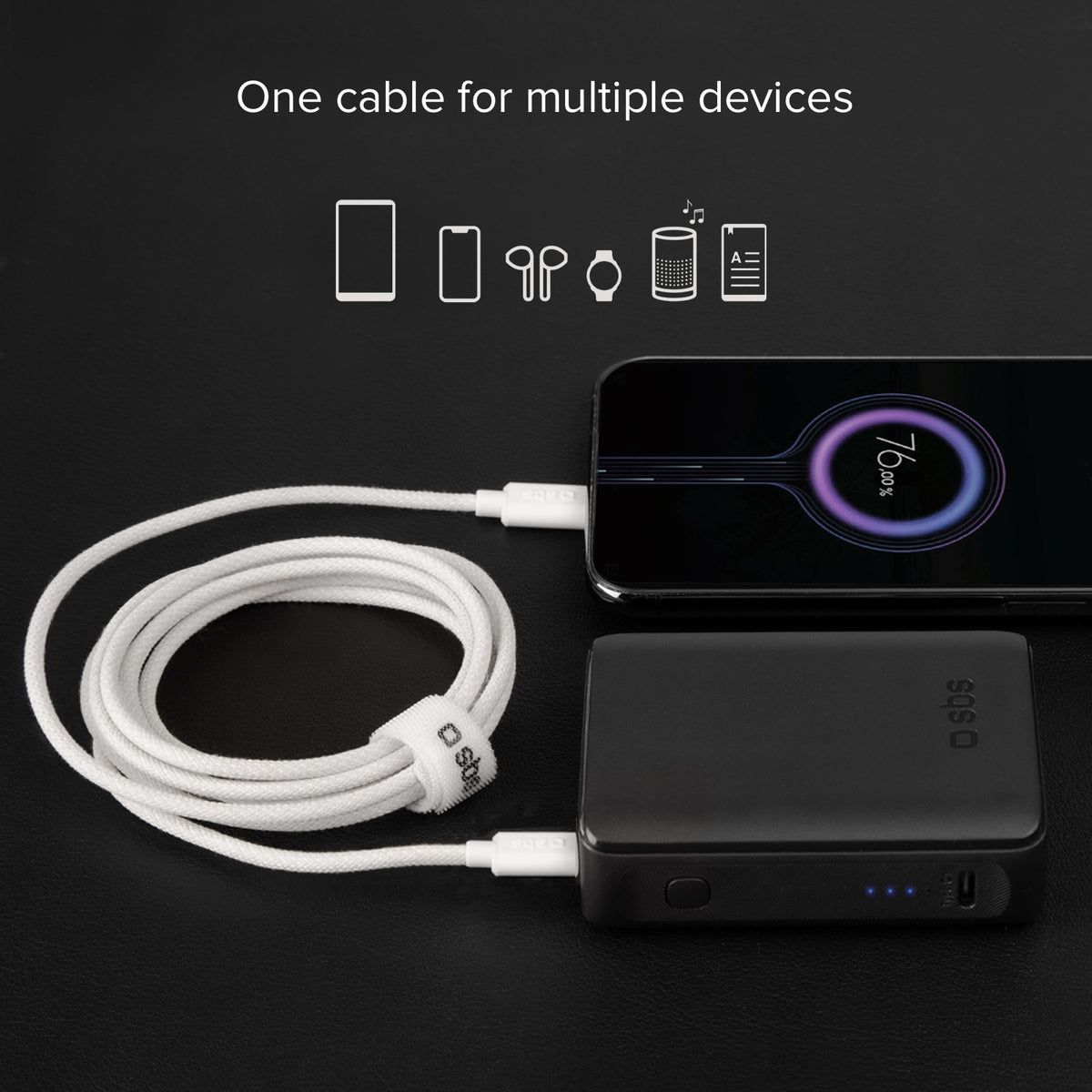 USB-C - USB-C-Textilkabel mit Kabelhalter, 1,5 Meter