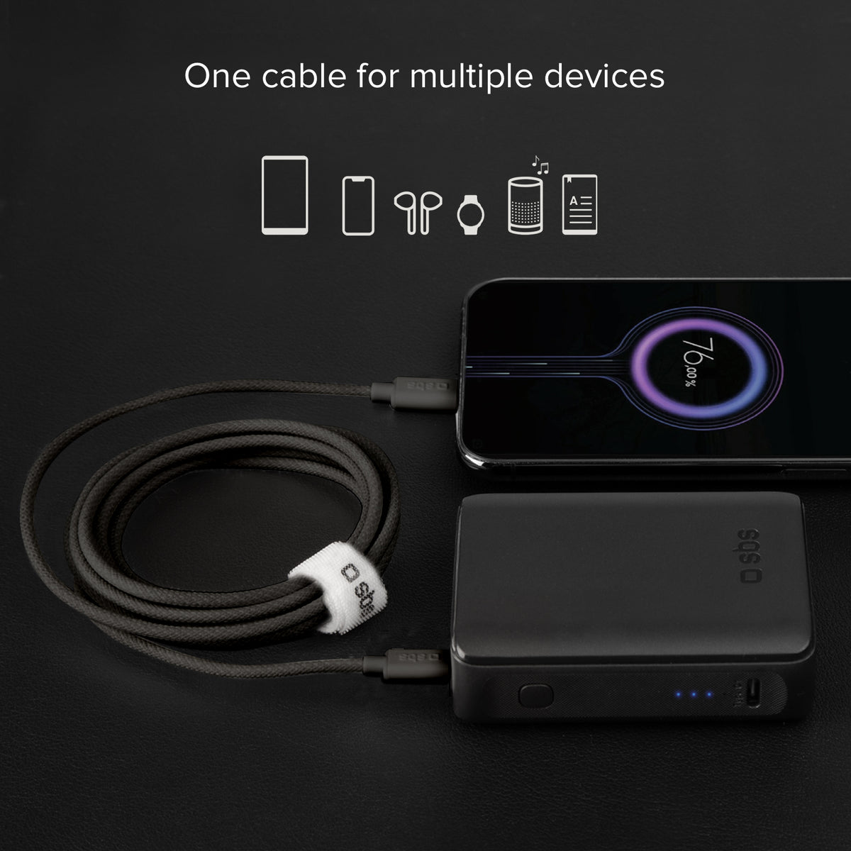 USB-C - USB-C-Textilkabel mit Kabelhalter, 1,5 Meter