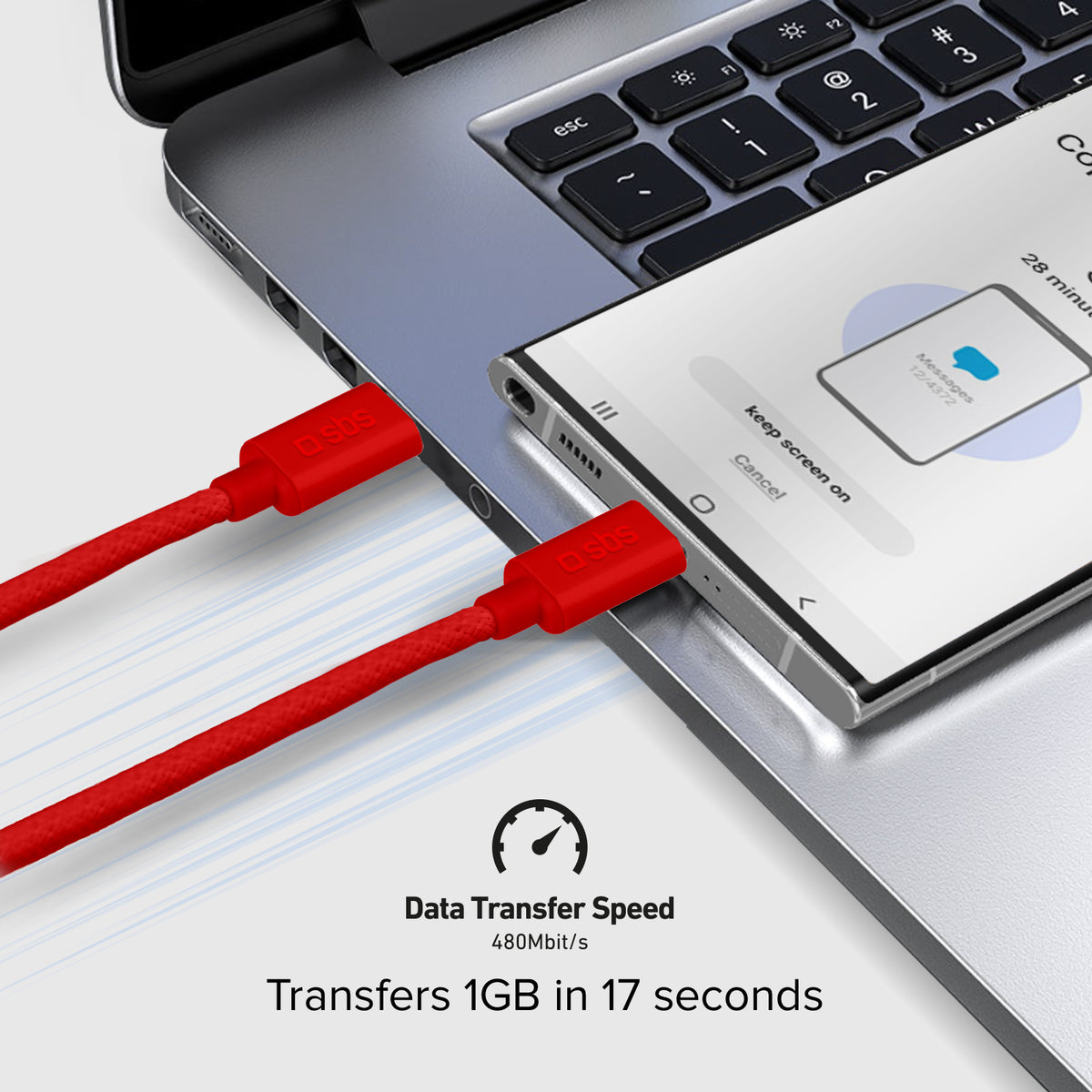 USB-C - USB-C-Textilkabel mit Kabelhalter, 1,5 Meter