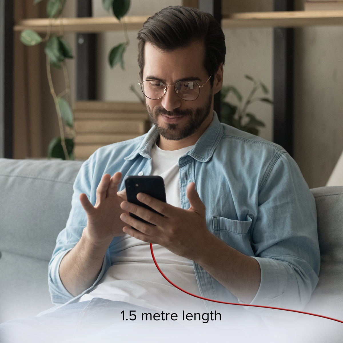 USB-C - USB-C-Textilkabel mit Kabelhalter, 1,5 Meter