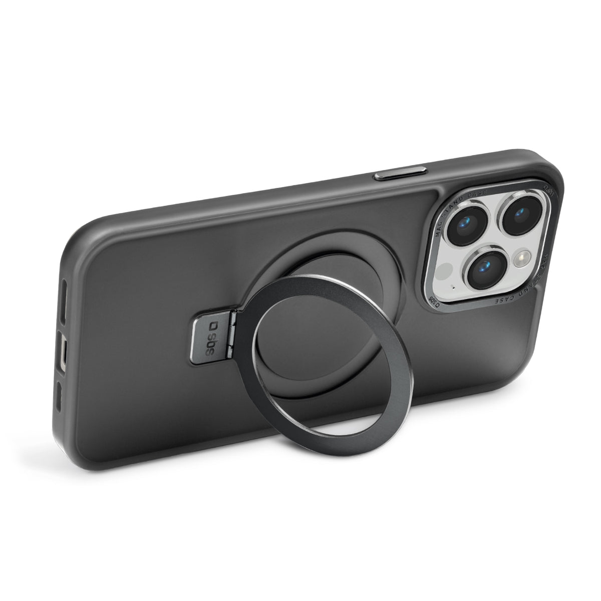 Funda compatible con carga MagSafe con acabados metálicos y anillo con función stand para iPhone 14 Pro