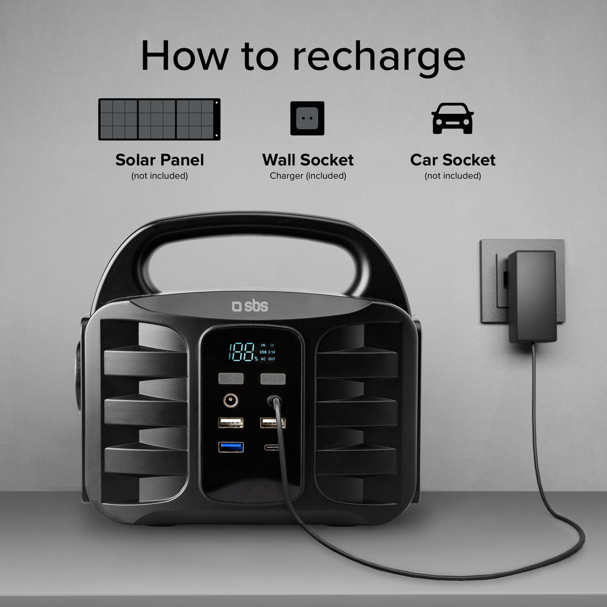 Stazione di ricarica portatile 150 Watt - con USB-A, USB-C, presa AC, presa DC