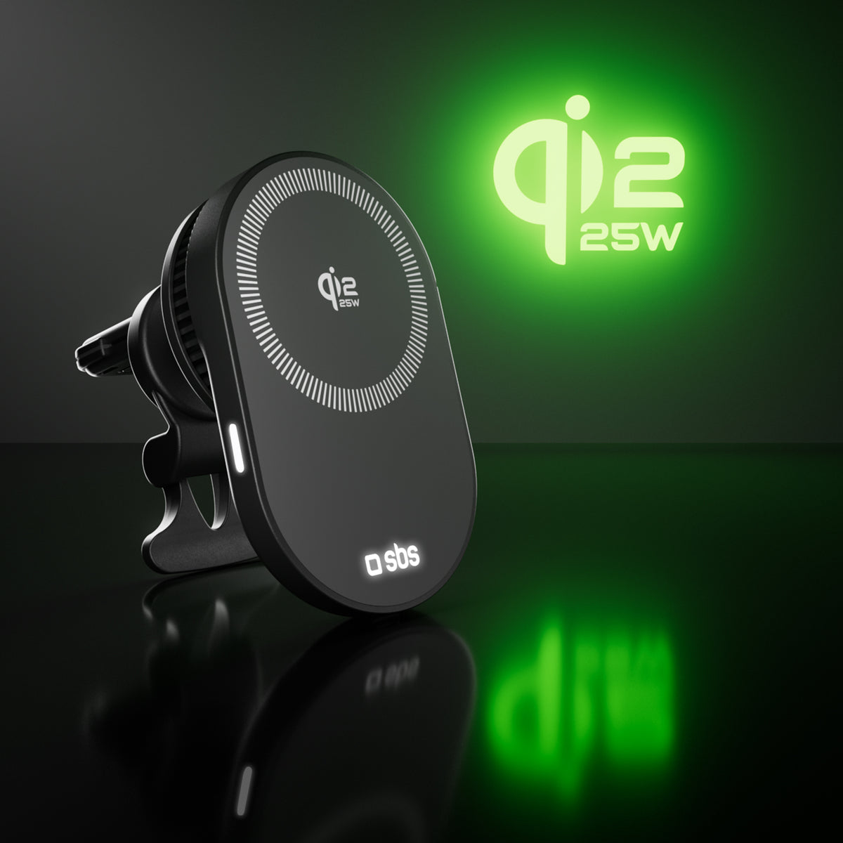 Supporto auto con ricarica magnetica Qi2.2 da 25 W e ventola di raffreddamento