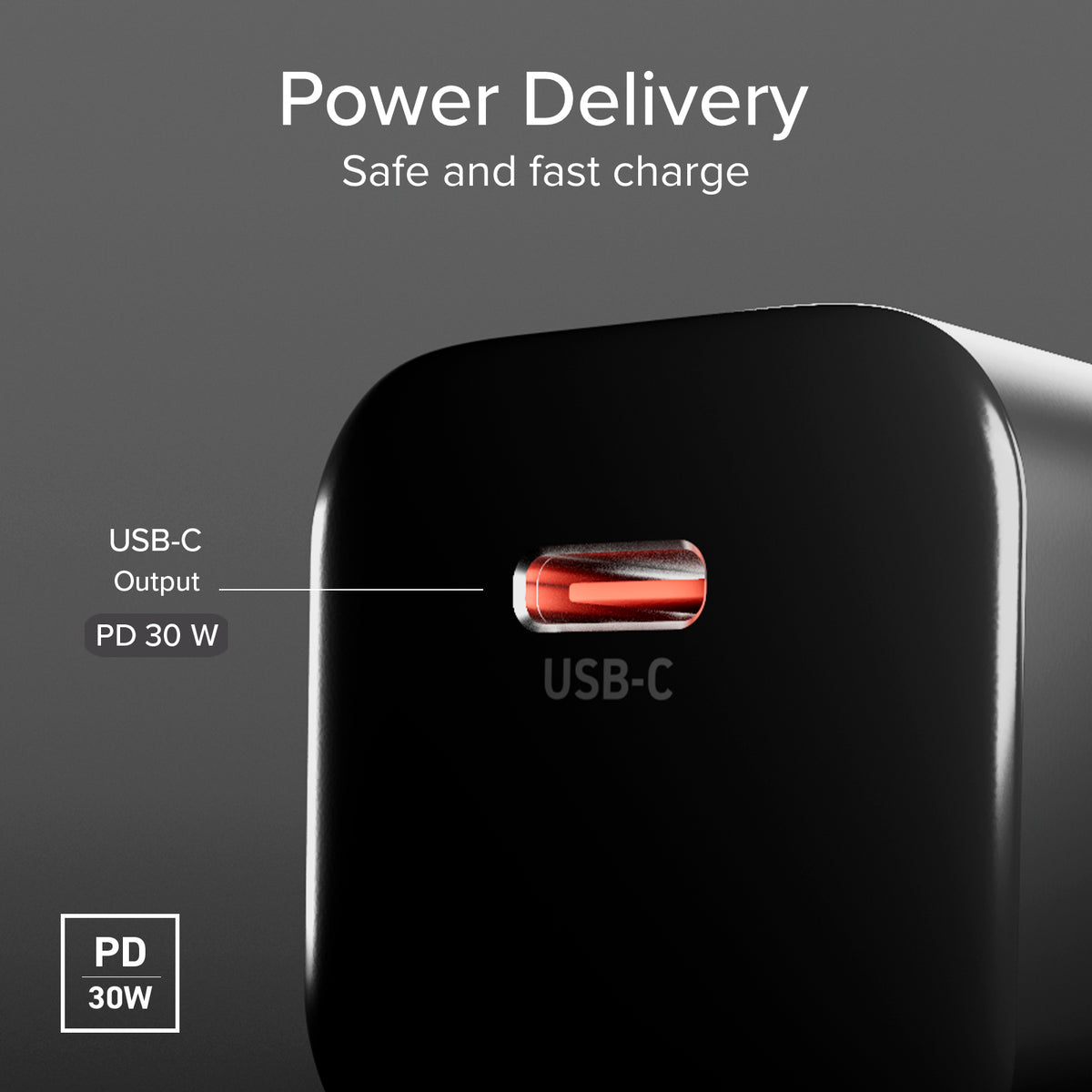 Kompaktes Wandladegerät USB-C mit 30 W, Power Delivery 3.0 und PPS