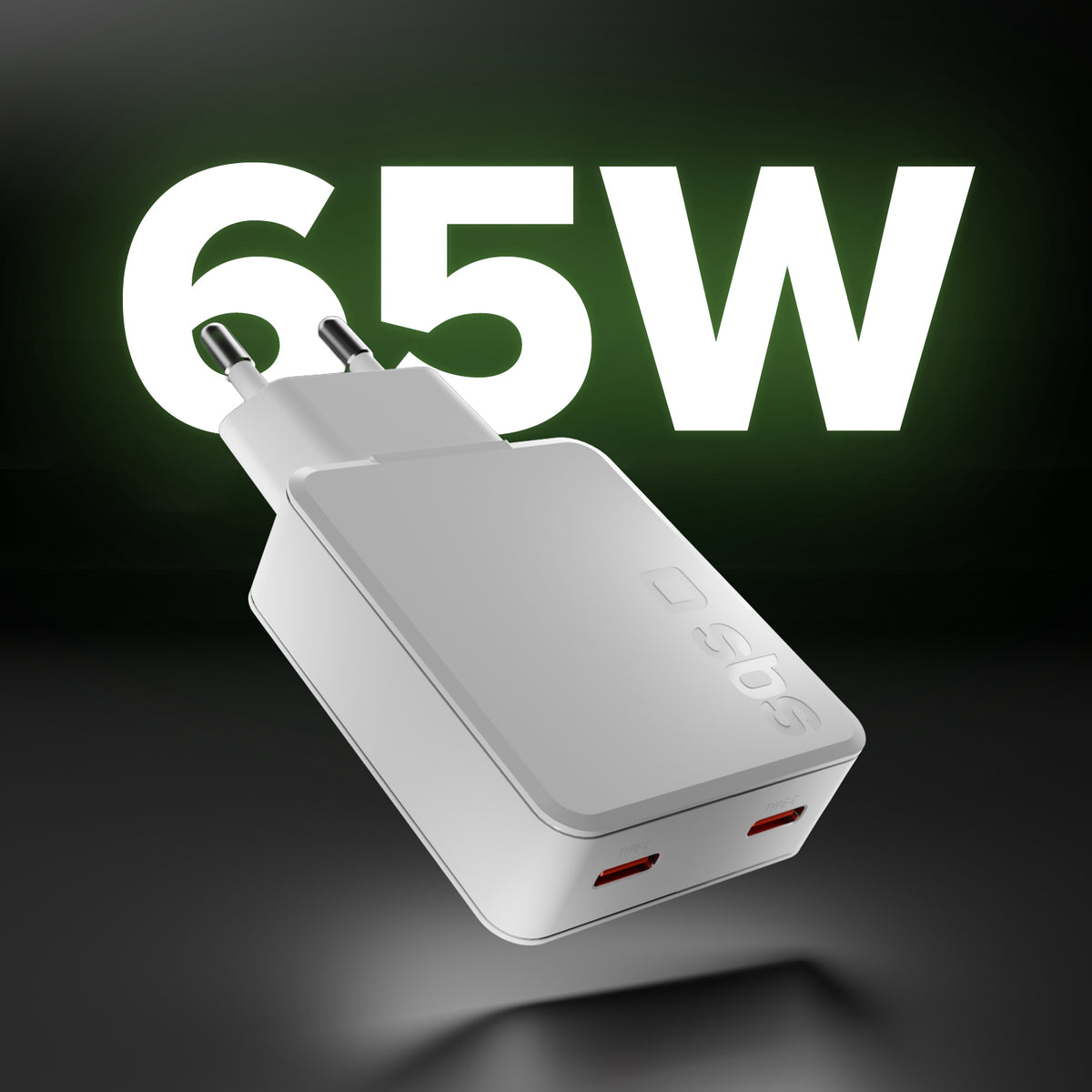 GaN ultraflaches 65-Watt-Ladegerät mit zwei USB-C Power Delivery-Anschlüssen, europäischer Stecker