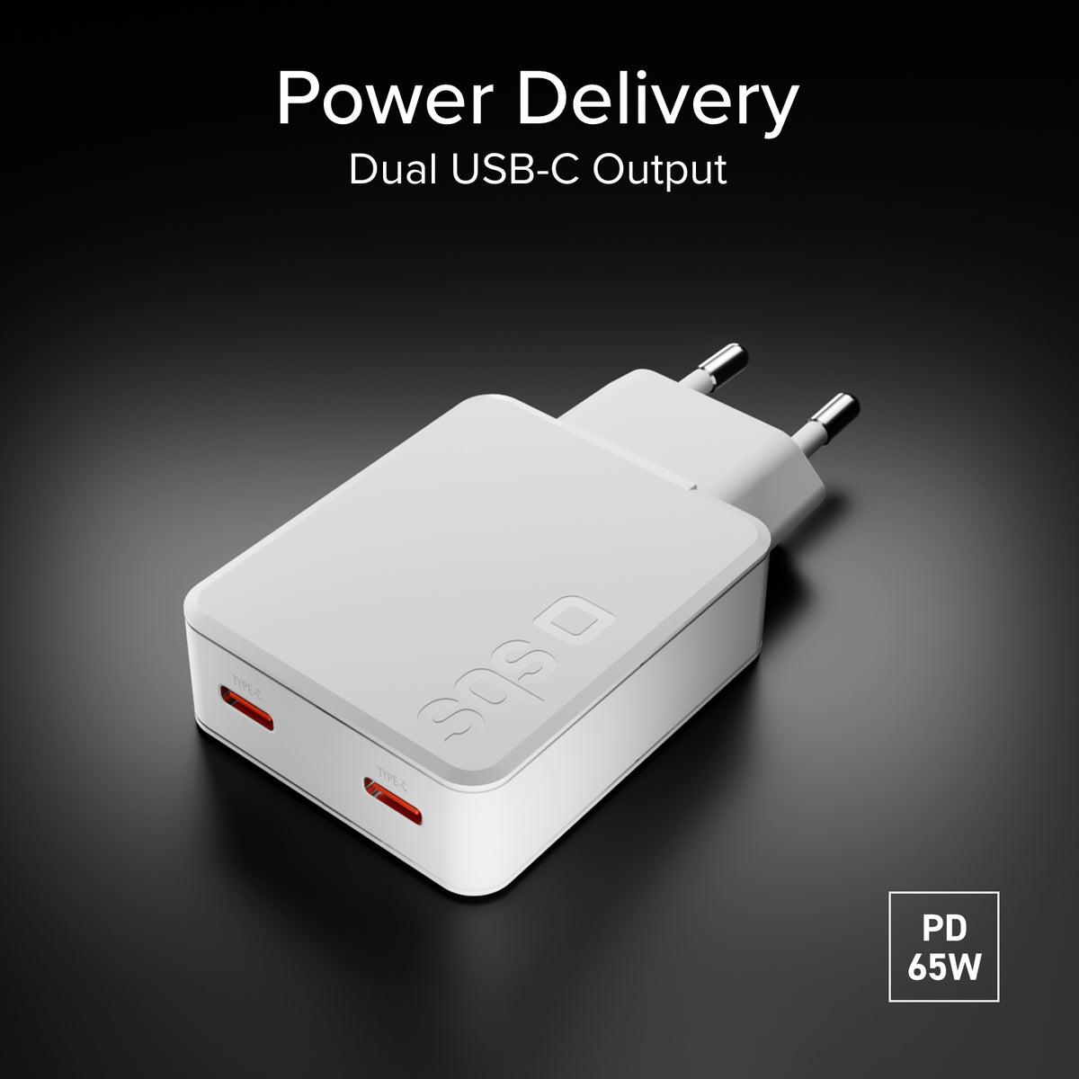 GaN ultraflaches 65-Watt-Ladegerät mit zwei USB-C Power Delivery-Anschlüssen, europäischer Stecker