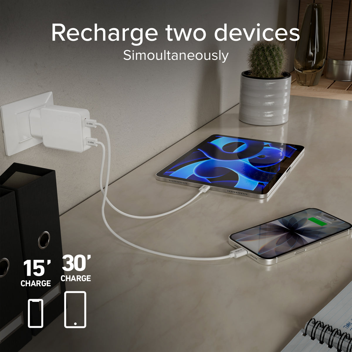 GaN ultraflaches 65-Watt-Ladegerät mit zwei USB-C Power Delivery-Anschlüssen, europäischer Stecker