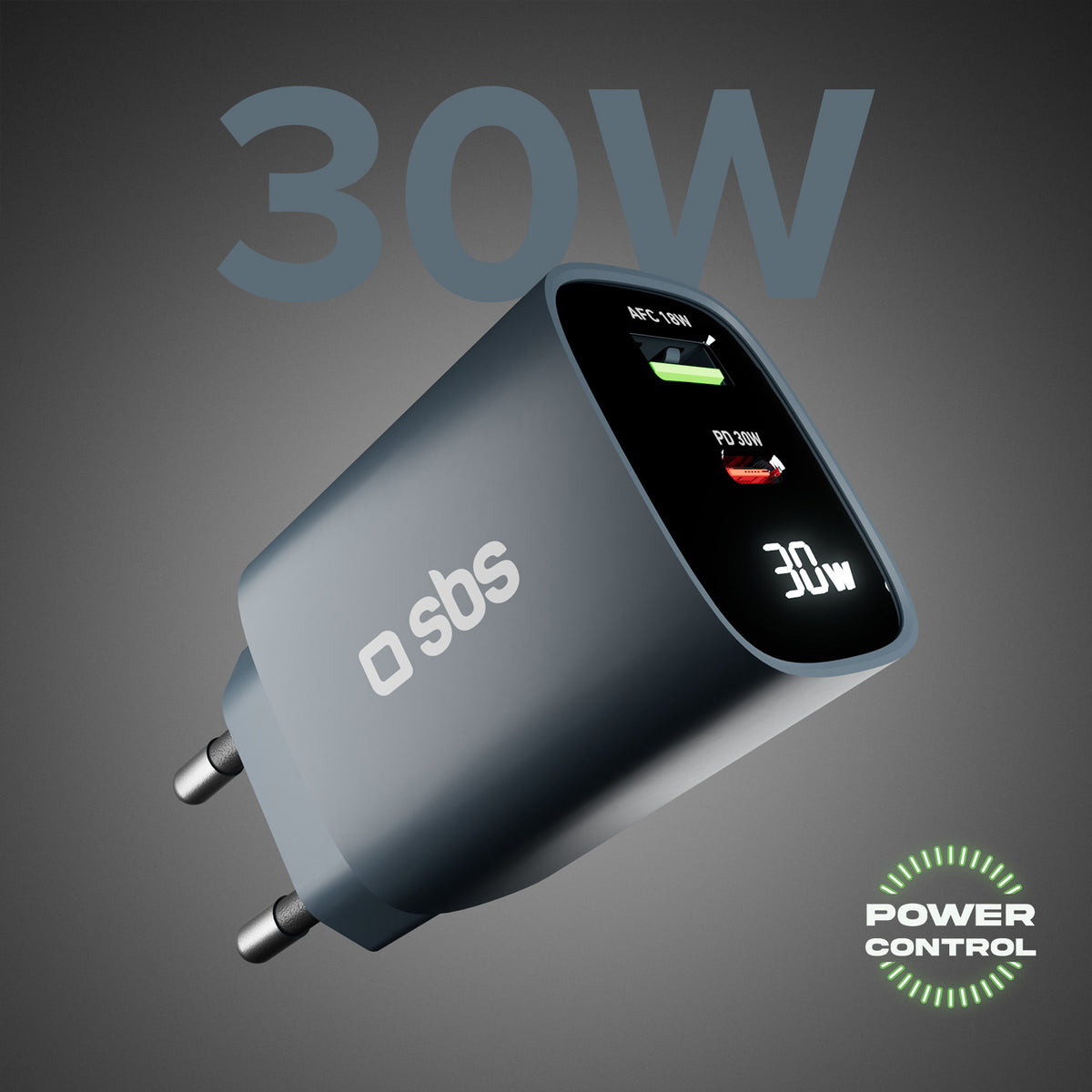 Wandladegerät mit LCD-Bildschirm, 1 USB-C-PD-30W-Ausgang, 1 USB-A-18W-Ausgang