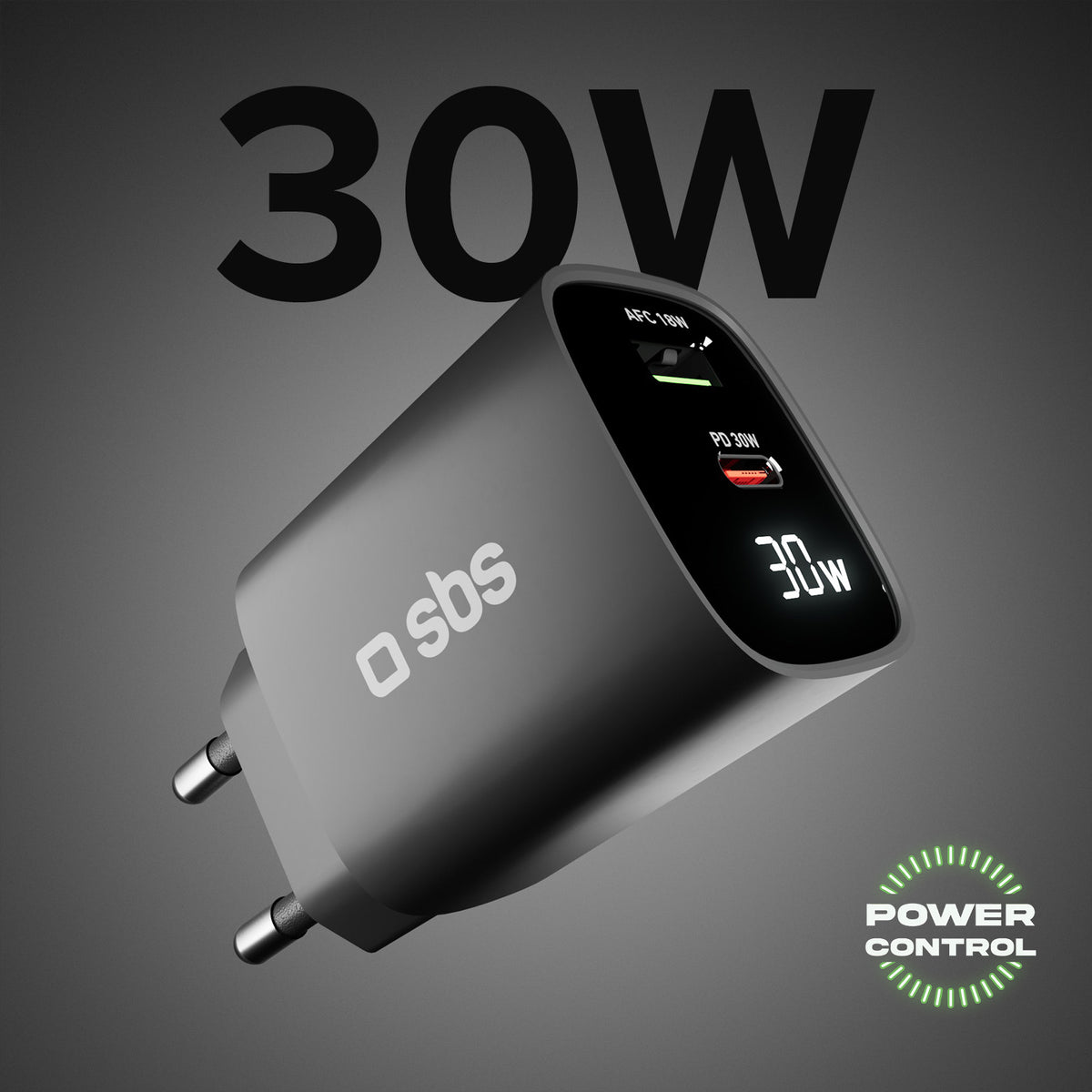 Wandladegerät mit LCD-Bildschirm, 1 USB-C-PD-30W-Ausgang, 1 USB-A-18W-Ausgang
