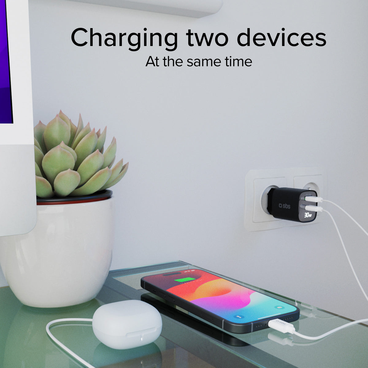 Wandladegerät mit LCD-Bildschirm, 1 USB-C-PD-30W-Ausgang, 1 USB-A-18W-Ausgang