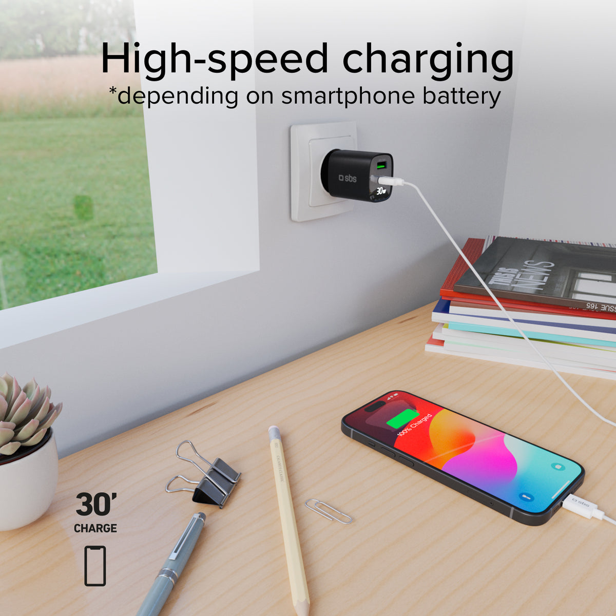 Wandladegerät mit LCD-Bildschirm, 1 USB-C-PD-30W-Ausgang, 1 USB-A-18W-Ausgang
