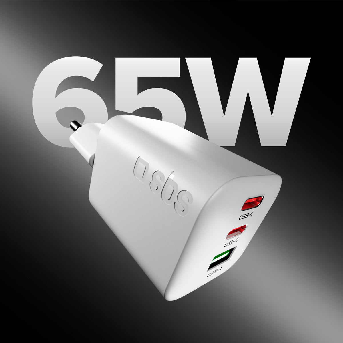 Cargador de pared GaN de 65W con 2 USB-C Power Delivery y USB-A para portátil, smartphone y tablet