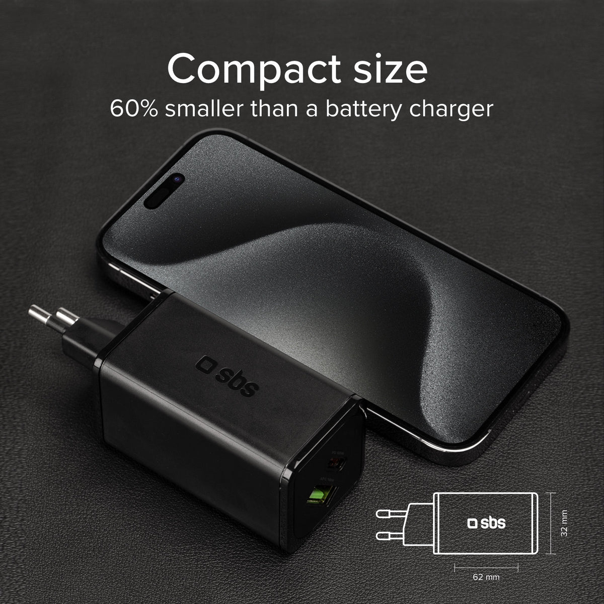 Chargeur GaN 65W USB‑C PD + USB‑A AFC