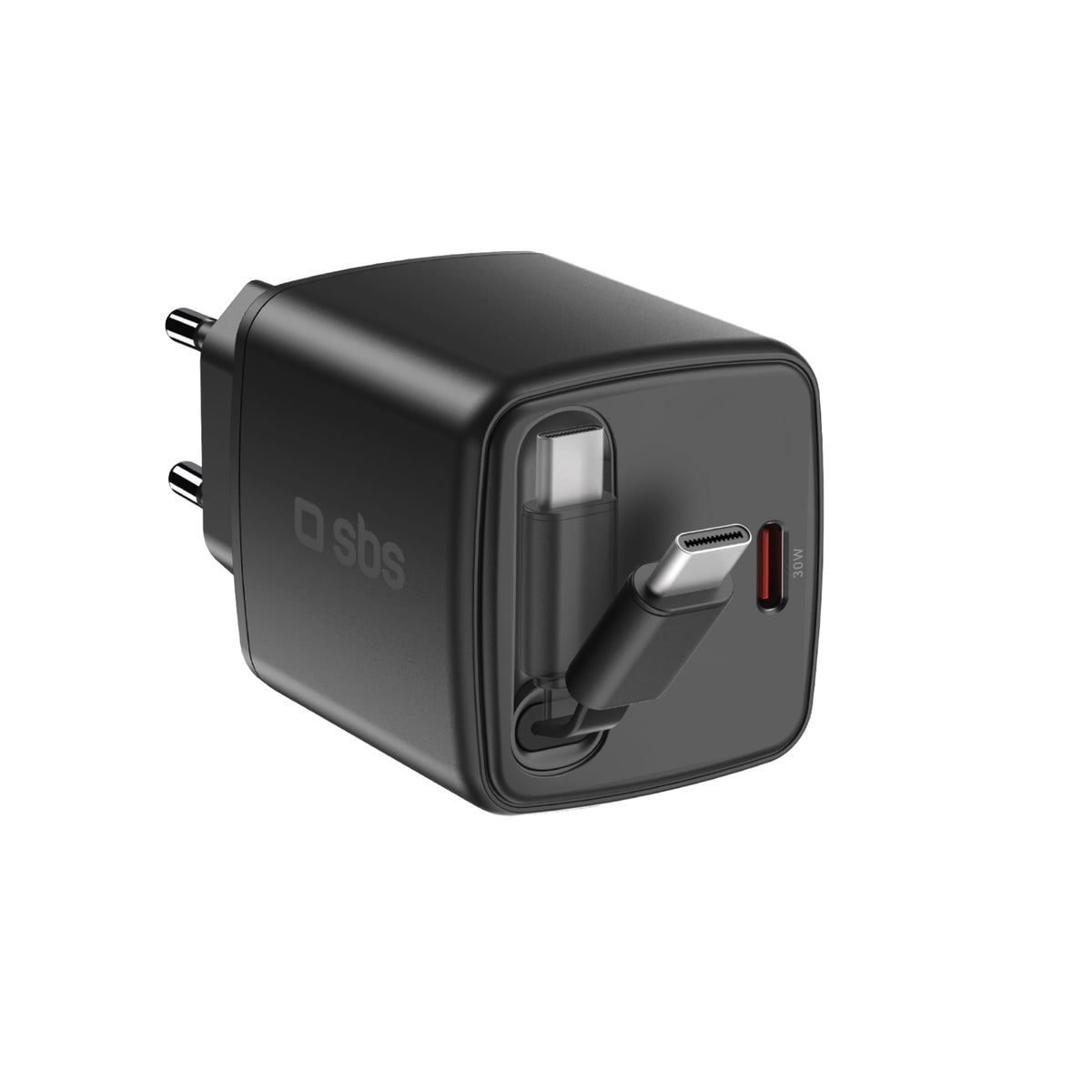Cargador GaN USB-C 30 W con cable retráctil