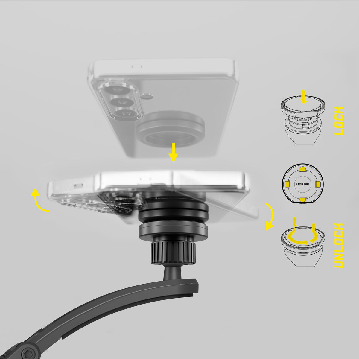 Autohalterung für Windschutzscheibe oder Armaturenbrett mit LockPro-Haltesystem