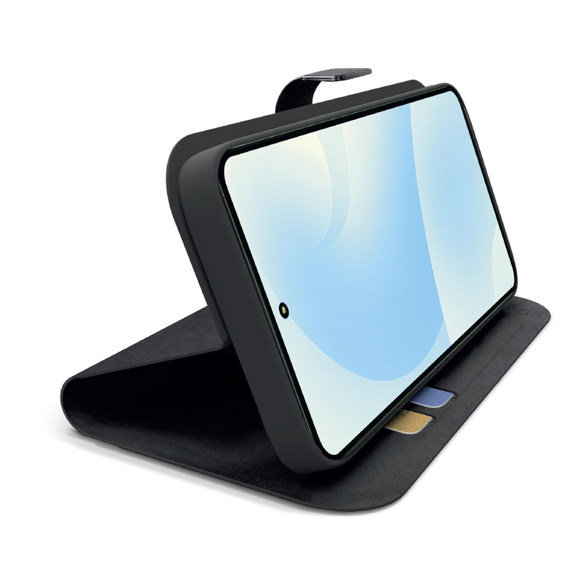 Book-style case with stand support and soft touch surface for Samsung S26+