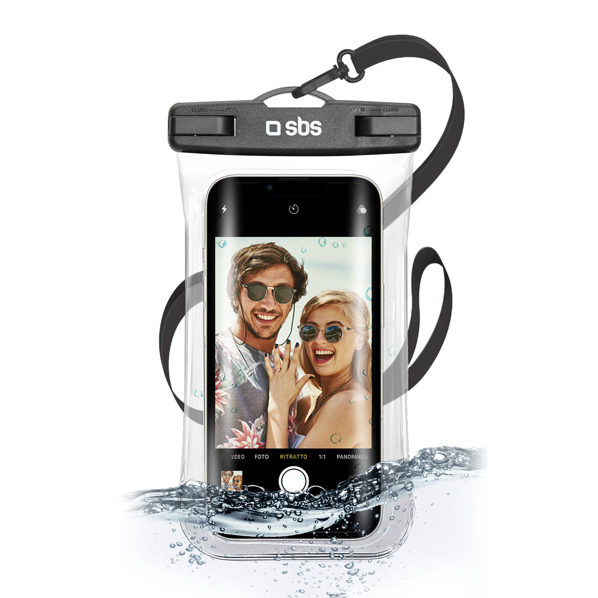 Waterproof case with selfie grip, universal size for smartphones up to 6.8"