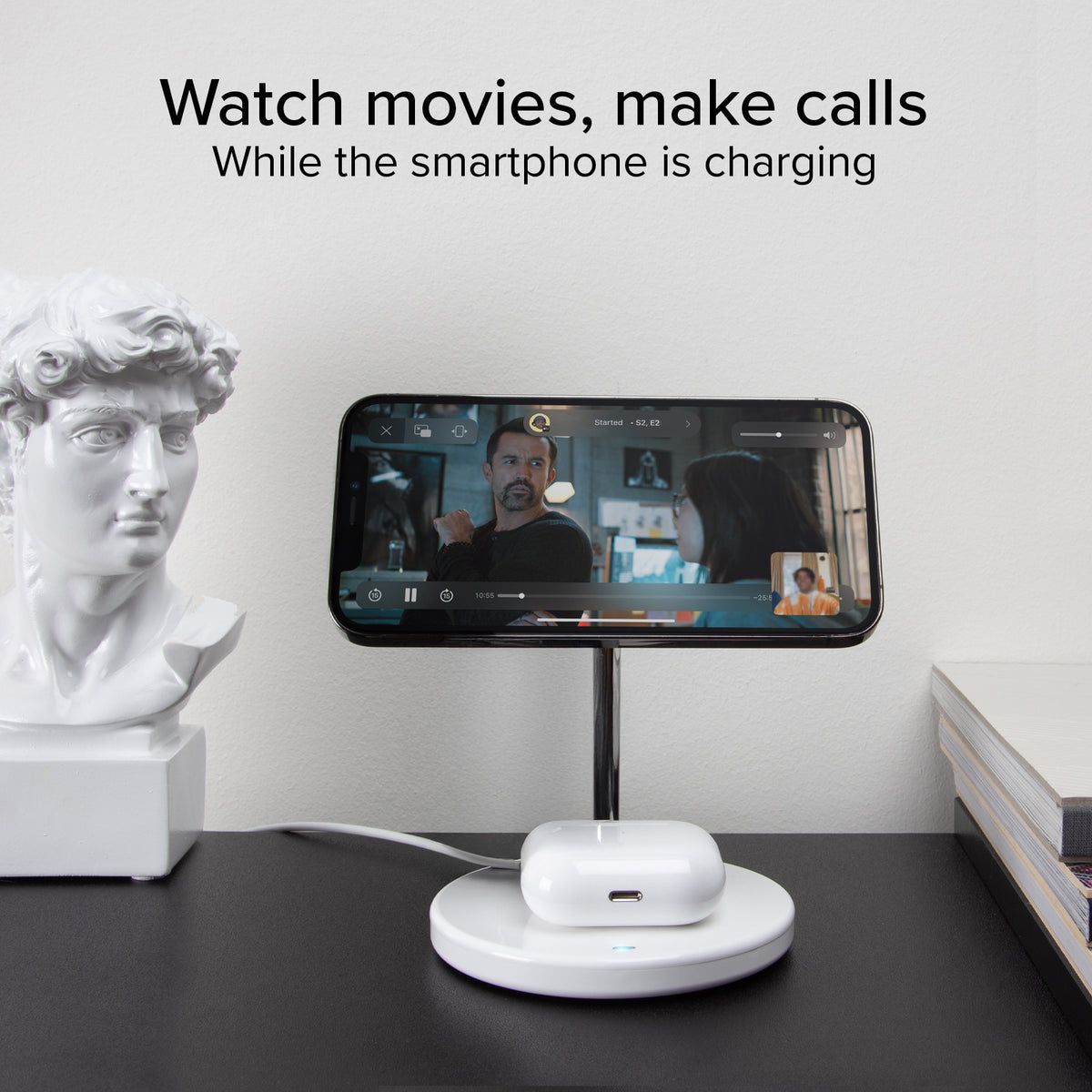 Vertikale kabellose 2-in-1-Ladestation für iPhone, Android-Handys, AirPods, TWS-Ohrhörer