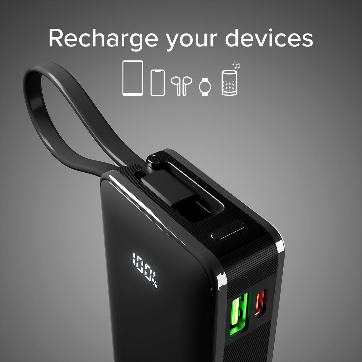 10.000 mAh-Powerbank mit integriertem USB-C Kabel