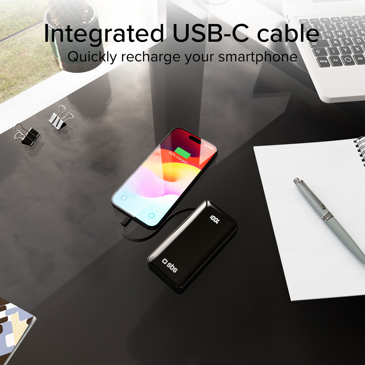 10.000 mAh-Powerbank mit integriertem USB-C Kabel
