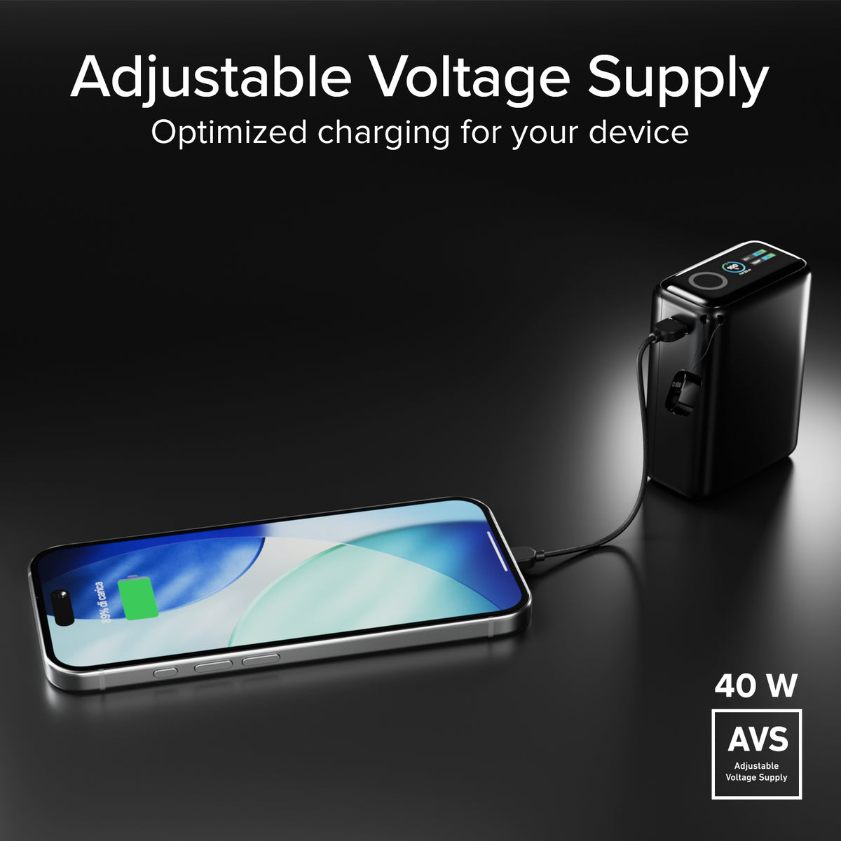 Powerbank 10000 mAh 40 W Power Delivery 3.2 und AVS, inklusive USB-C-Kabel und TFT-Display