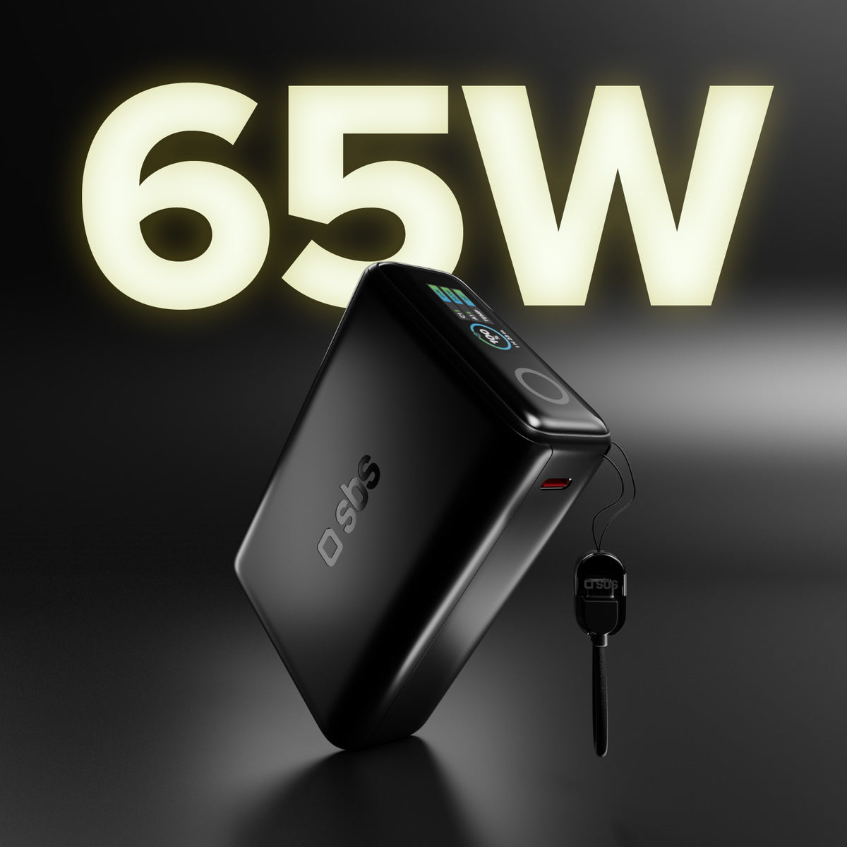 Powerbank 20000mAh mit integriertem Kabel und TFT-Display