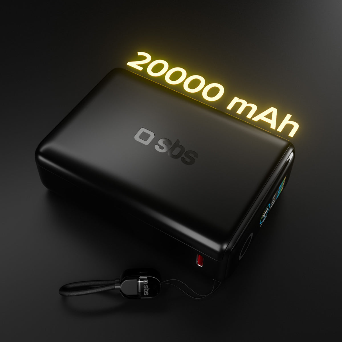 Powerbank 20000mAh mit integriertem Kabel und TFT-Display