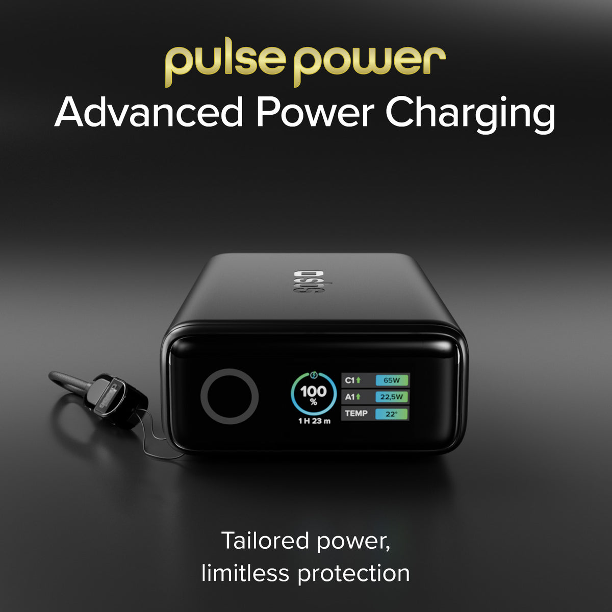 Powerbank 20000mAh mit integriertem Kabel und TFT-Display