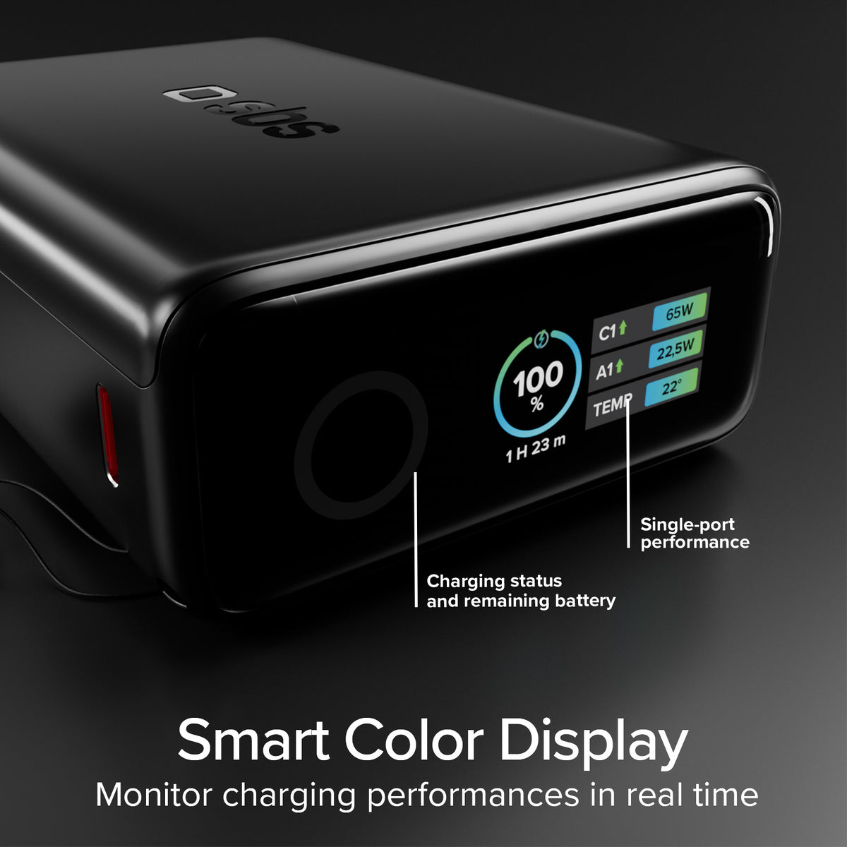 Powerbank 20000mAh mit integriertem Kabel und TFT-Display
