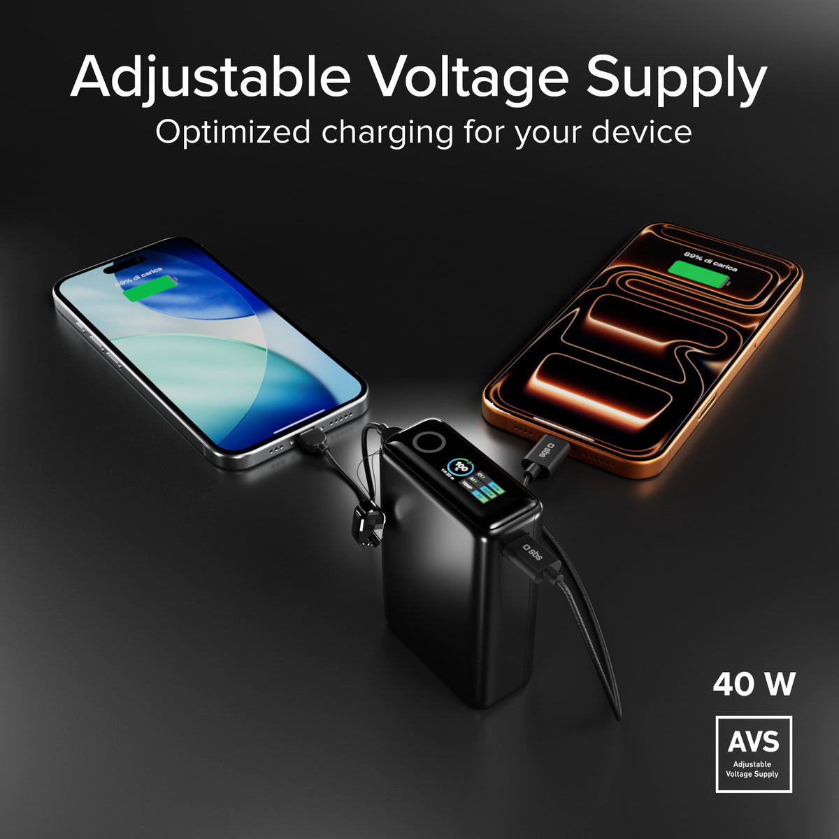 Powerbank 20000mAh mit integriertem Kabel und TFT-Display