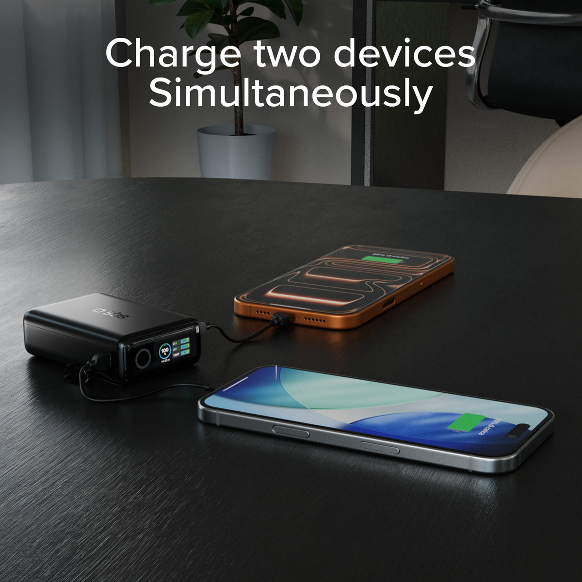 Powerbank 20000mAh mit integriertem Kabel und TFT-Display