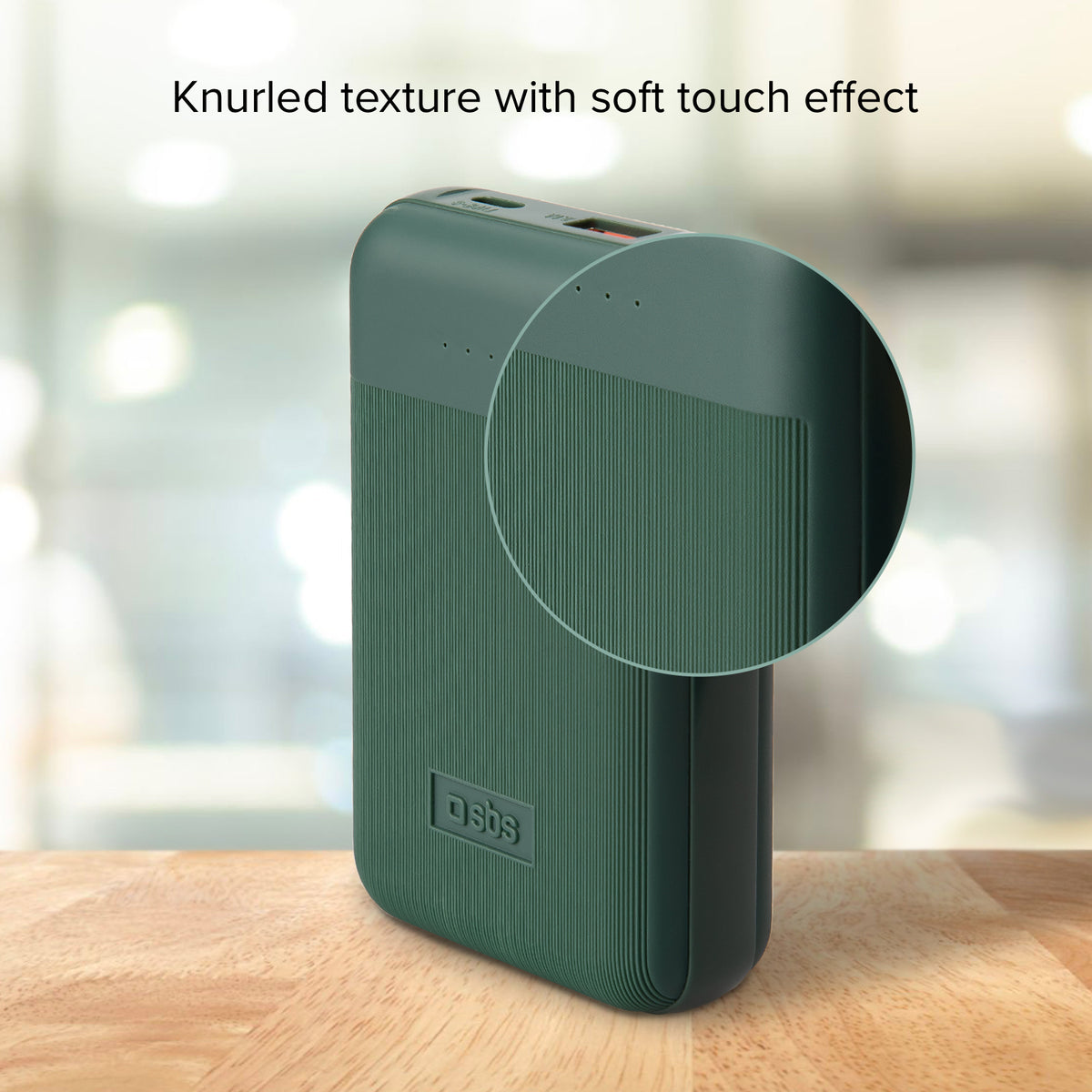 Powerbank Power Delivery 20W da 10.000 mAh, finitura soft touch e zigrinato