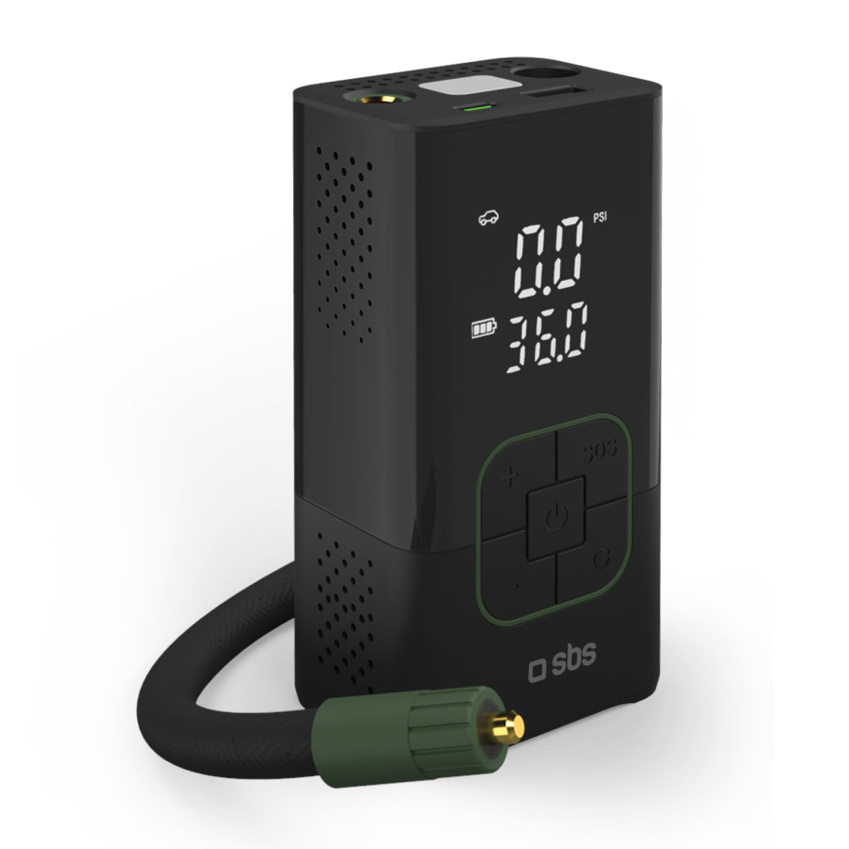 Tragbarer Kompressor mit Powerbank-Funktion 3600 mAh 5W und LED-Taschenlampe für Notfälle im Freien