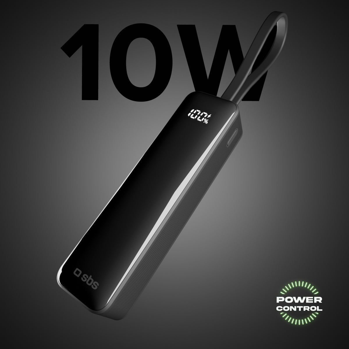 5000mAh power bank with integrated USB-C cable and display