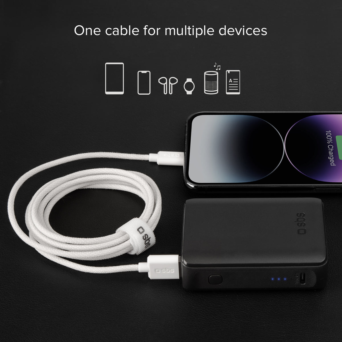 USB-A – Lightning-Textilkabel mit Kabelhalter, 1,5 Meter