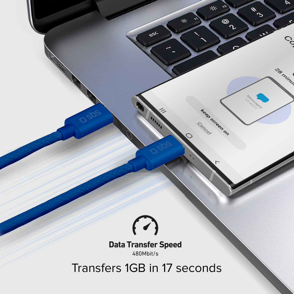 USB-C - USB-C-Textilkabel mit Kabelhalter, 1,5 Meter