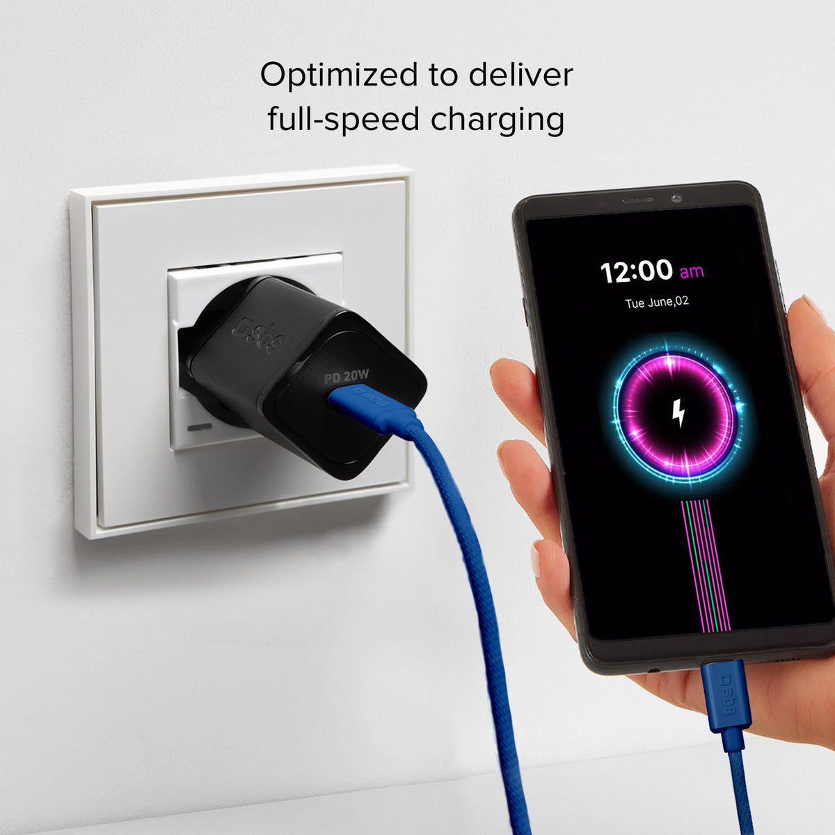 USB-C - USB-C-Textilkabel mit Kabelhalter, 1,5 Meter
