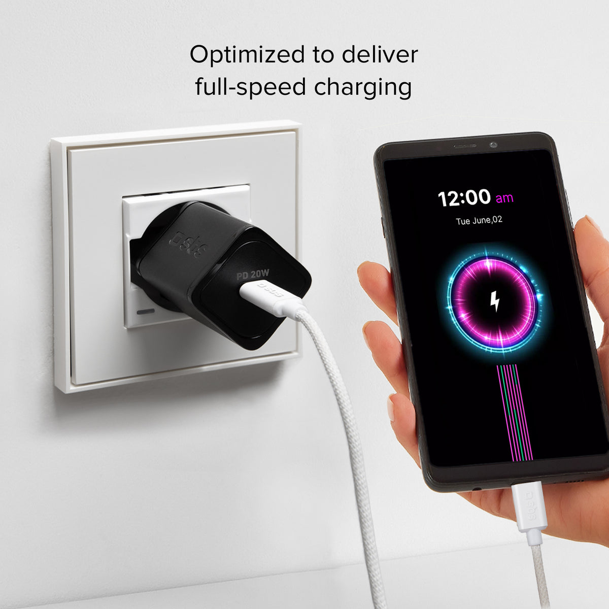 USB-C - USB-C-Textilkabel mit Kabelhalter, 1,5 Meter