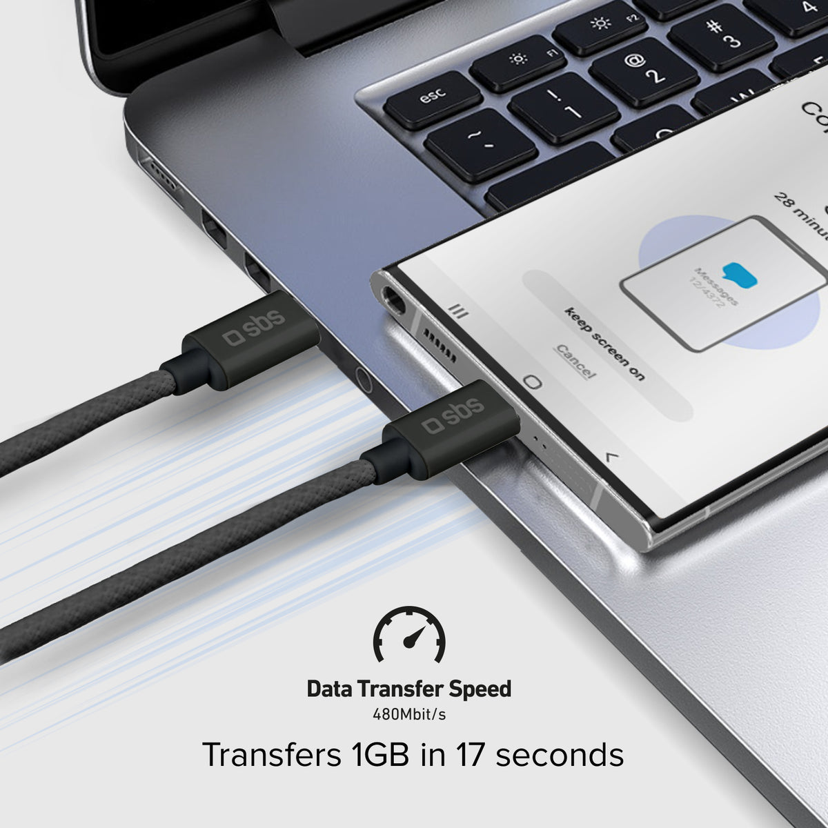 USB-C - USB-C-Textilkabel mit Kabelhalter, 1,5 Meter
