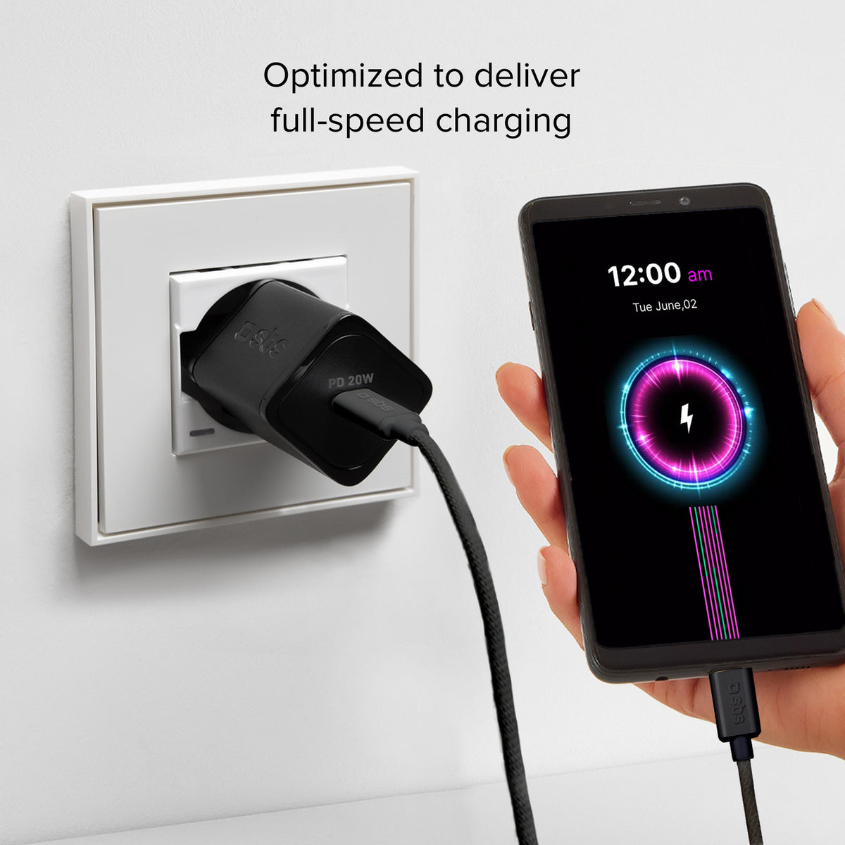 USB-C - USB-C-Textilkabel mit Kabelhalter, 1,5 Meter