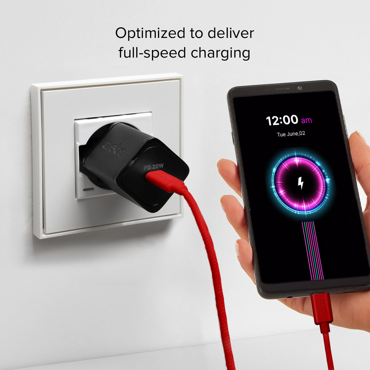 USB-C - USB-C-Textilkabel mit Kabelhalter, 1,5 Meter