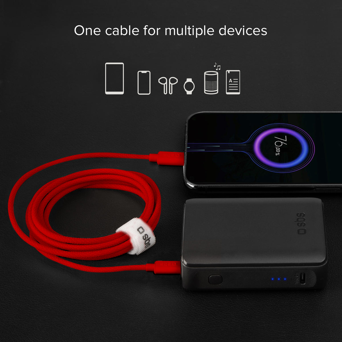 USB-C - USB-C-Textilkabel mit Kabelhalter, 1,5 Meter