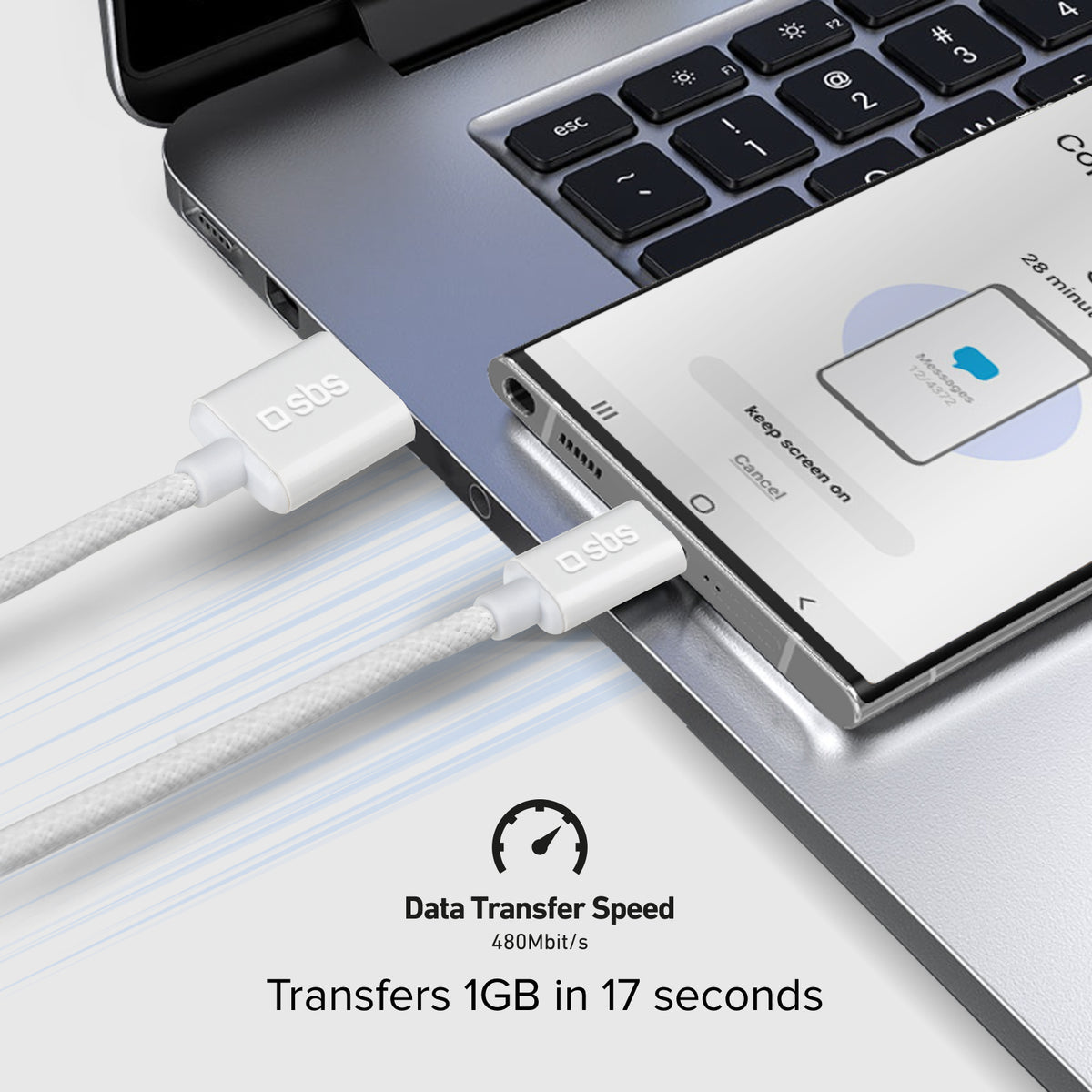 USB-A - USB-C-Textilkabel mit Kabelhalter, 1,5 Meter